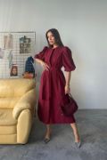 TENCEL KARPUZ KOL ELBİSE - Bordo resmi